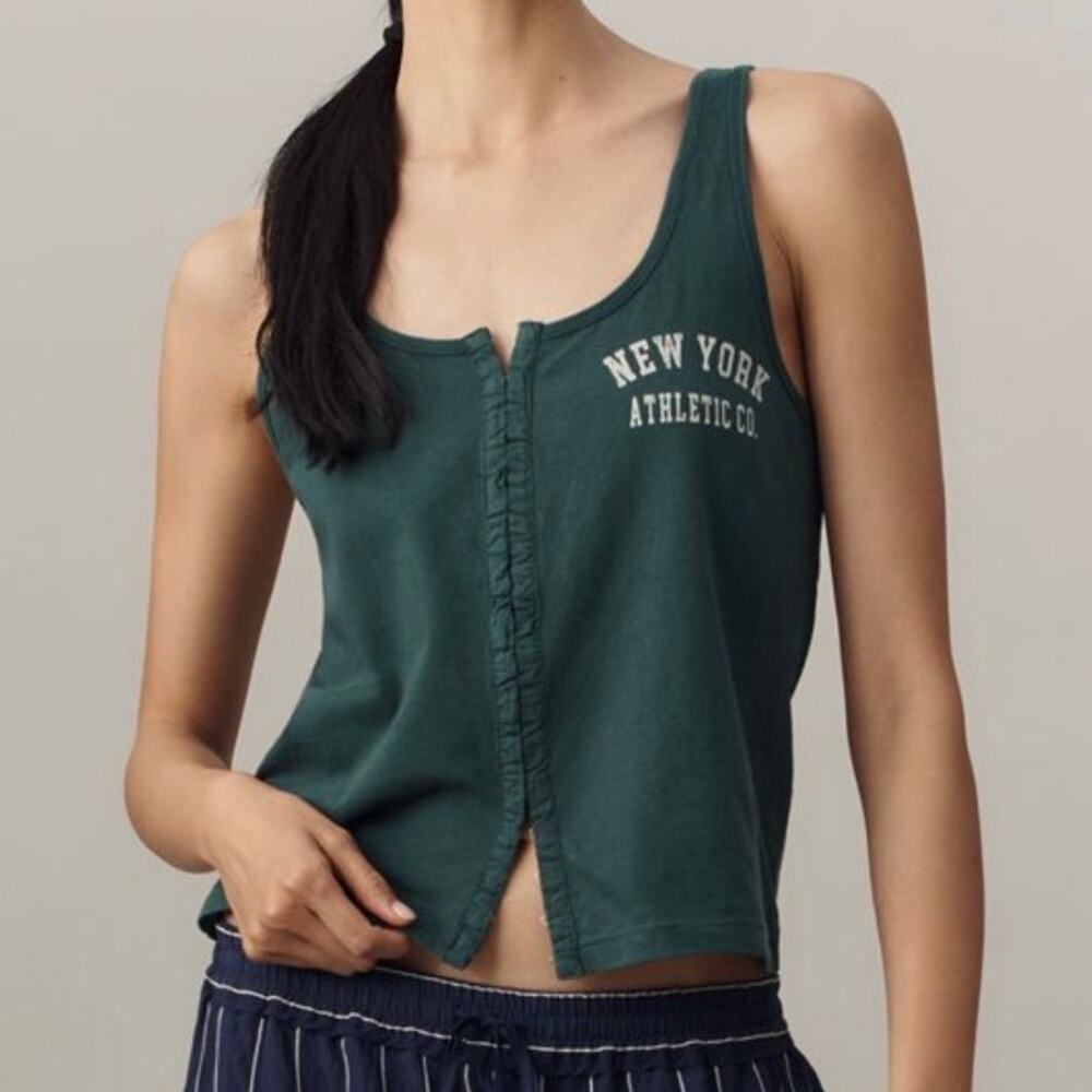 Anthropologie Tank Top New York Athletic Co Dark Green Eye Hook & Eye Size XL